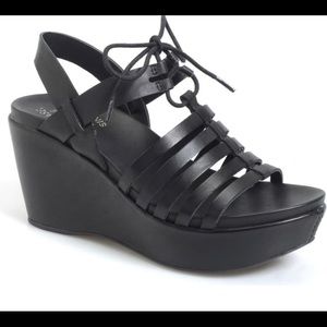 Kork-Ease Adel black wedge sandal, size 8